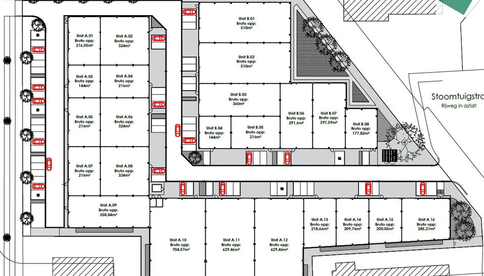 Het nieuwe bedrijvencentrum Steenpoort is strategisch gelegen in Hooglede (West-Vlaanderen), met een uitstekende zichtlocatie langs de N32 en vlotte verbinding naar de R32, in de bedrijvenzone &ldquo;Stoomtuig Gits&rdquo;. Het project omvat 24 kwalitatieve KMO-un