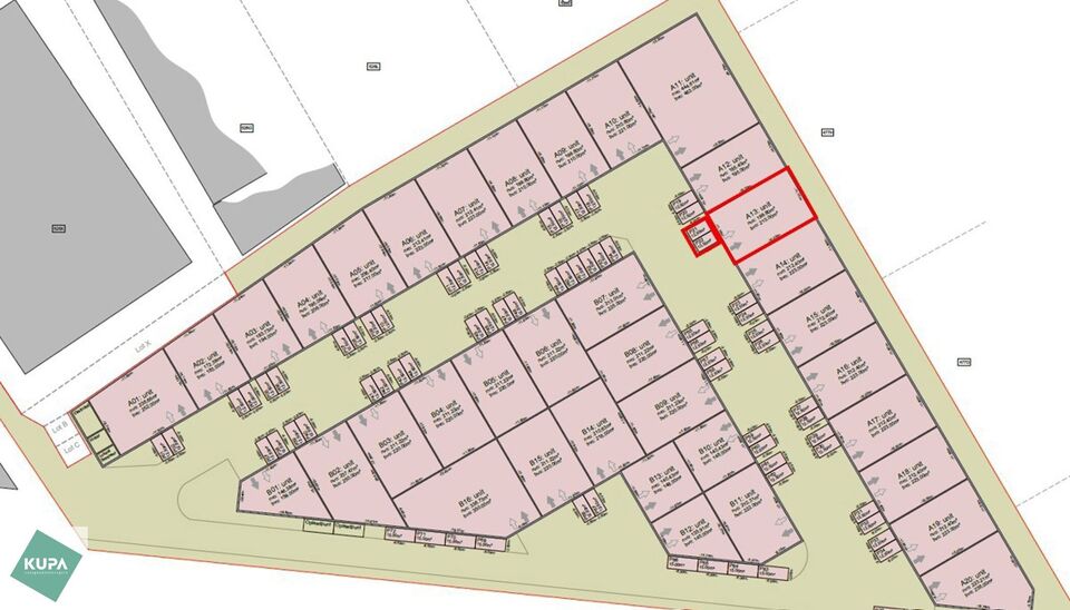 Nieuwbouw magazijn met 2 parkeerplaatsen te huur in Evergem.

Ligging: vlotte bereikbaarheid via de R4 naar de E17, E40 en E34.

Deze KMO-units van 210m² met 2 parkeerplaatsen. De loods wordt voorzien van een staalstructuur met betonnen of cellenbetonwan